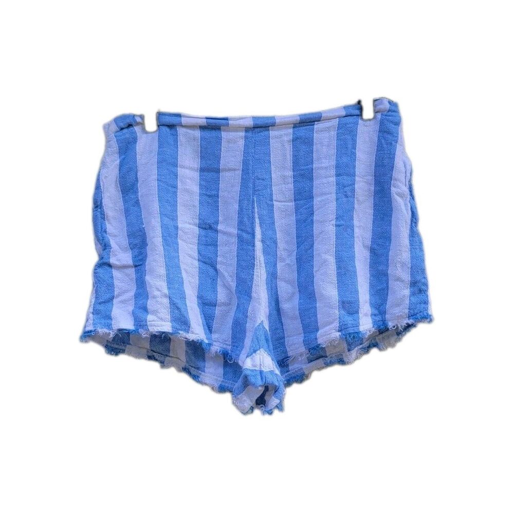 cloth and stone striped linen blend blu/wht frayed pullon  shorts sz M